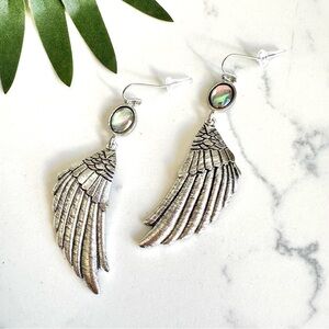 2/$30🌵 Angel Wings Colorful Stone Silver Earrings Dangle Ethereal Jewelry NEW